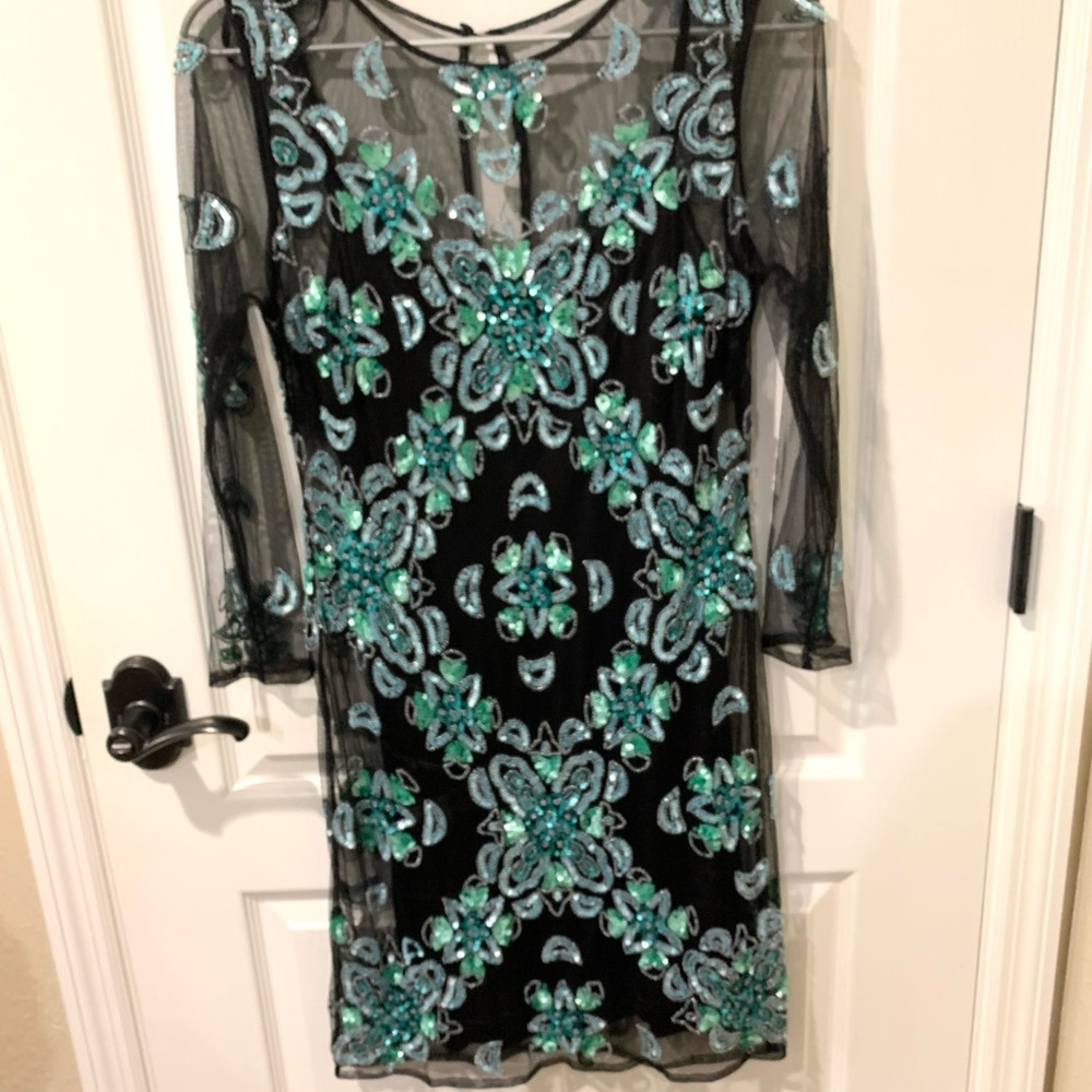 Aidan Mattox Green Sequin Cocktail Dress